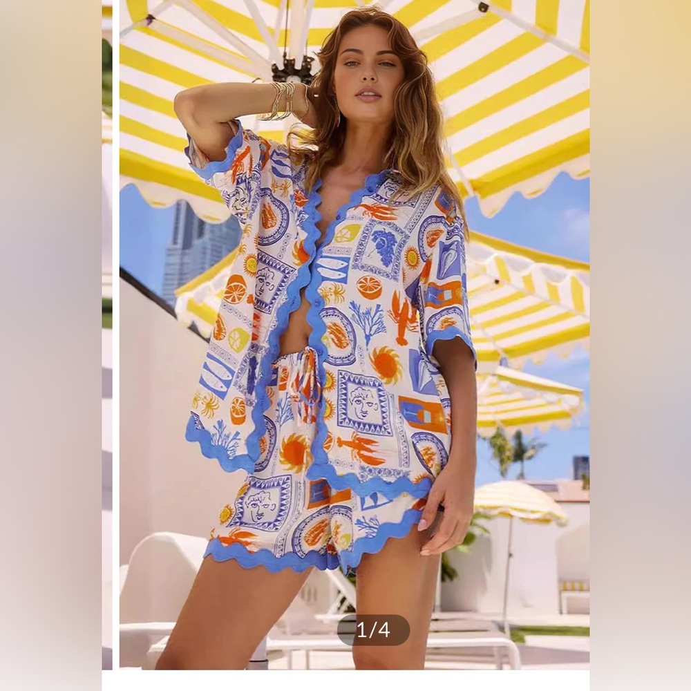 Commense Printed Button Down Shirt With Shorts Set